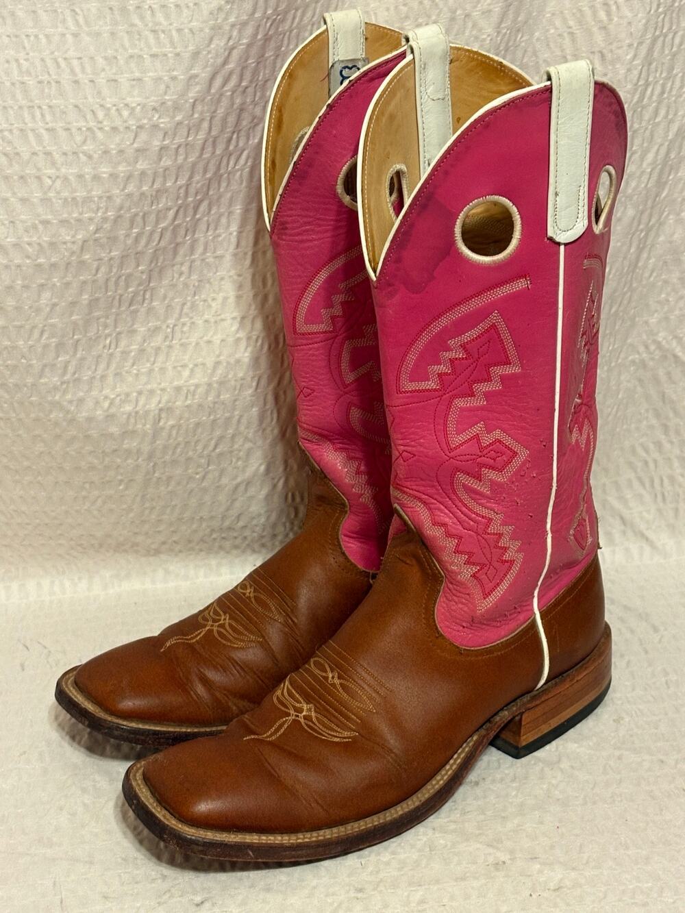 Anderson Bean Boot Co. USA. Brown Hot Pink Leather Women’s 9 Western Boots FLAWS